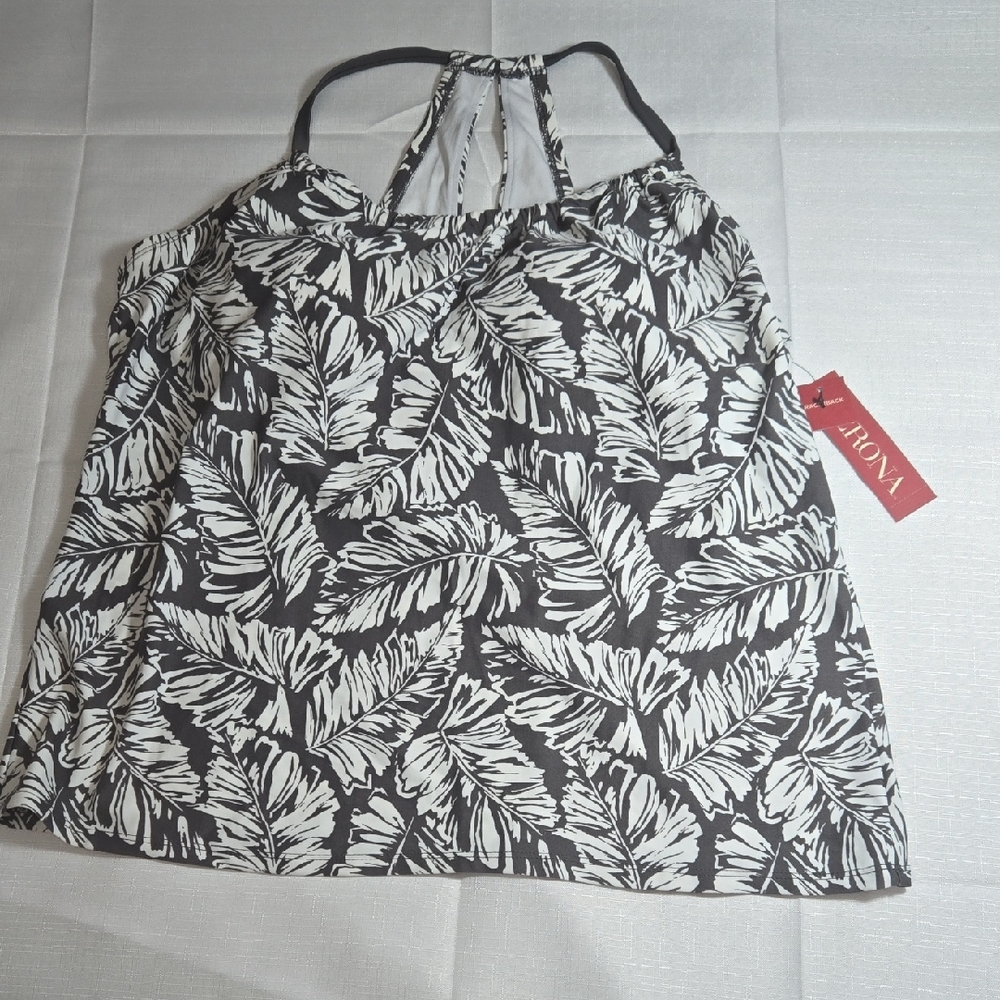Merona Racerback Monochrome Leaf Print Womens Large NWT